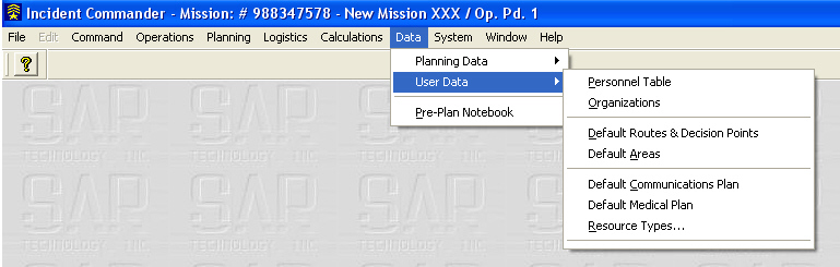 User Data Menu